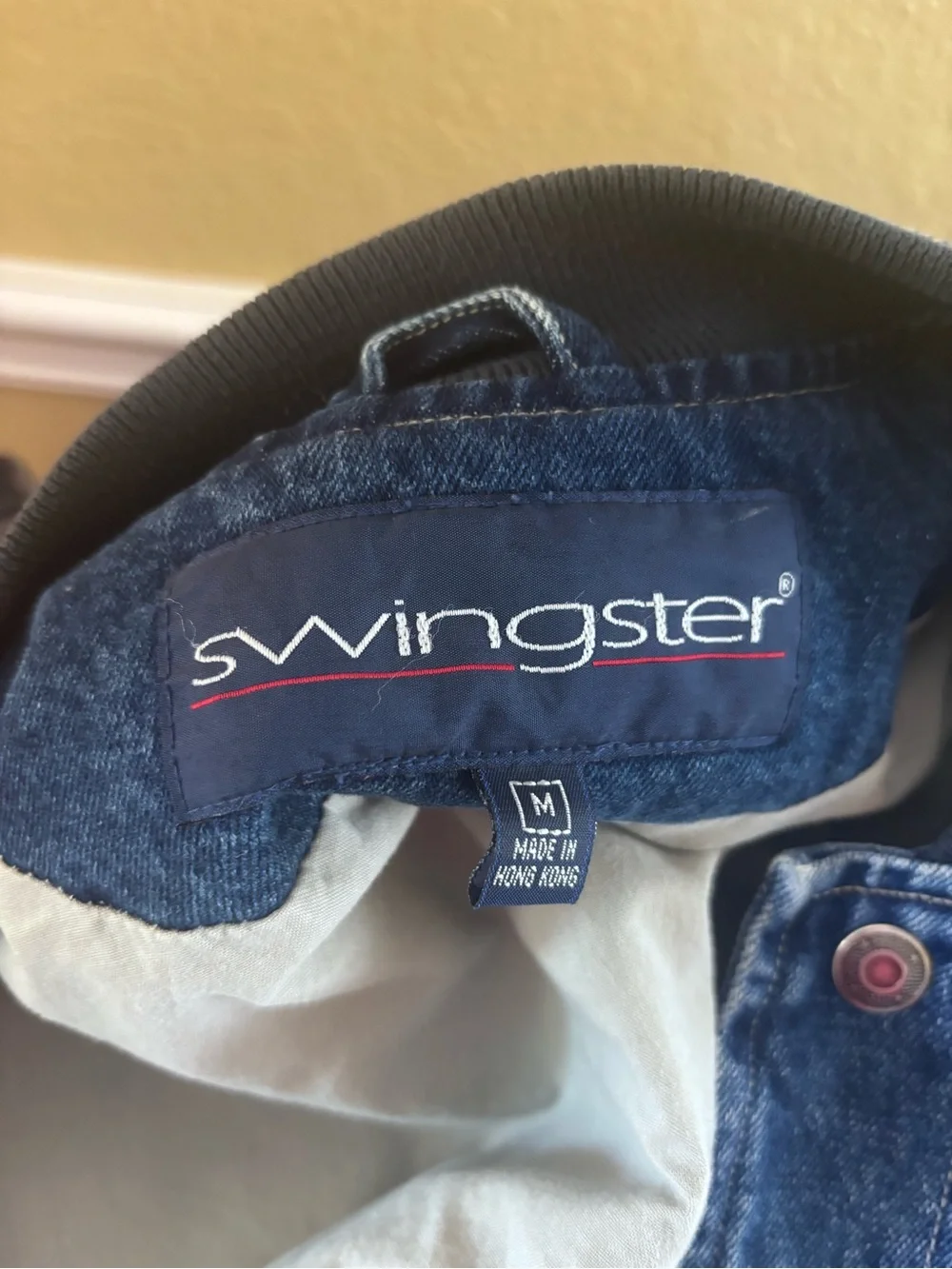 Vintage Swingster 2 Tone Denim Khaki Varsity Jacket Raytheon Aircraft